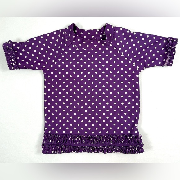 RUFFLE BUTTS Toddler Girl's‎ Purple Polka Dot Ruffle Rash Guard Swimwear Size 2T - Picture 1 of 9